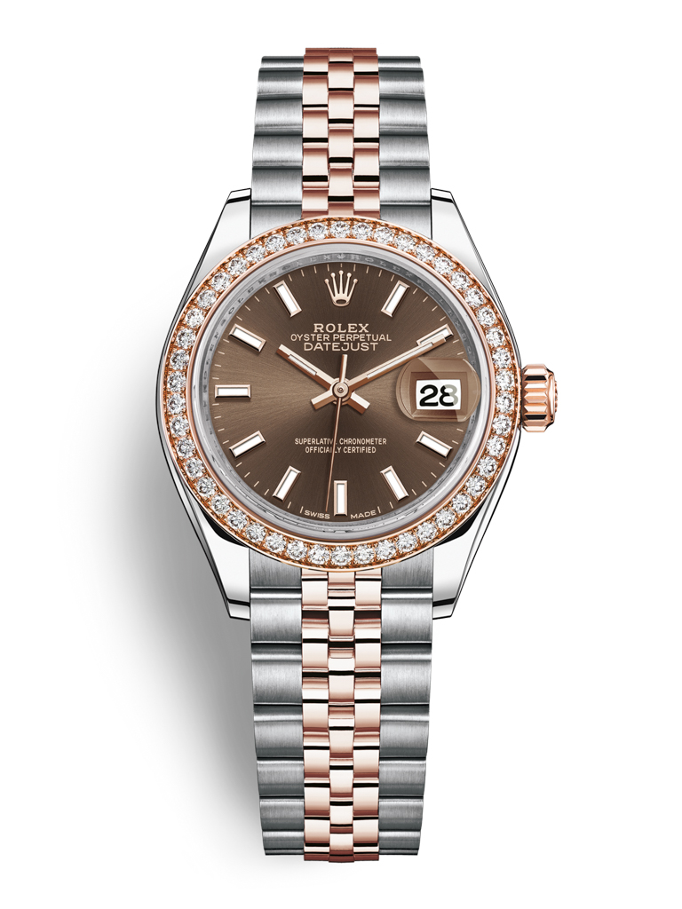 Rolex Lady Datejust 28mm Stainless Steel and Everose Gold 279381RBR Chocolate Index Jubilee